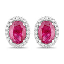 1.96 Carat Genuine Ruby and White Diamond 14K White Gold Earrings