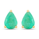 1.30 Carat Genuine Zambian Emerald 10K Yellow Gold Earrings