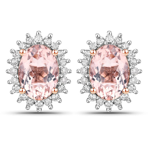 1.61 Carat Genuine Morganite and White Diamond 14K Rose Gold Earrings