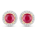 1.22 Carat Genuine Ruby and White Diamond 14K Yellow Gold Earrings