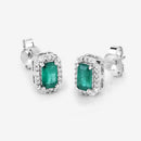 0.91 Carat Genuine Zambian Emerald and White Diamond 14K White Gold Earrings