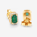 0.91 Carat Genuine Zambian Emerald and White Diamond 14K Yellow Gold Earrings