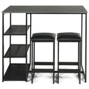 3 pcs Dining Set with Faux Marble Top Table and 2 Stools-Black