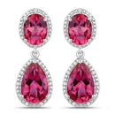 11.35 Carat Genuine Pink Topaz and White Diamond .925 Sterling Silver Earrings