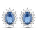 2.22 Carat Genuine Blue Sapphire and White Diamond 14K White Gold Earrings