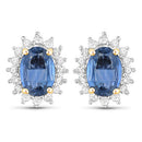 2.22 Carat Genuine Blue Sapphire and White Diamond 14K Yellow Gold Earrings