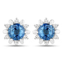 1.87 Carat Genuine Blue Sapphire and White Diamond 14K White Gold Earrings