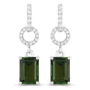 2.28 Carat Genuine Green Tourmaline and White Diamond 14K White Gold Earrings