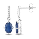 1.95 Carat Genuine Blue Sapphire and White Diamond 10K White Gold Earrings
