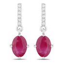 1.75 Carat Genuine Ruby and White Diamond 10K White Gold Earrings