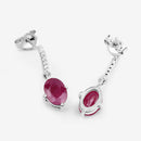 1.75 Carat Genuine Ruby and White Diamond 10K White Gold Earrings