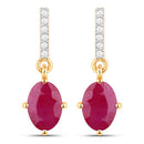 1.75 Carat Genuine Ruby and White Diamond 10K Yellow Gold Earrings