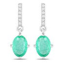 1.49 Carat Genuine Zambian Emerald and White Diamond 10K White Gold Earrings