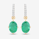 1.49 Carat Genuine Zambian Emerald and White Diamond 10K Yellow Gold Earrings