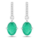 1.49 Carat Genuine Zambian Emerald and White Diamond 14K White Gold Earrings