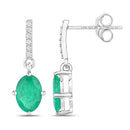 1.49 Carat Genuine Zambian Emerald and White Diamond 14K White Gold Earrings