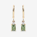 1.28 Carat Genuine Green Tourmaline and White Diamond 14K Yellow Gold Earrings