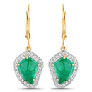 6.40 Carat Genuine Colombian Emerald and White Diamond 14K Yellow Gold Earrings