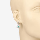 1.39 Carat Genuine Zambian Emerald and White Diamond 14K White Gold Earrings