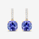 5.64 Carat Genuine Tanzanite and White Diamond 14K Yellow Gold Earrings