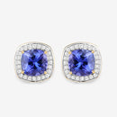 5.98 Carat Genuine Tanzanite and White Diamond 14K Yellow Gold Earrings