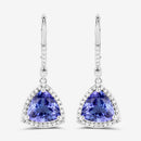 4.61 Carat Genuine Tanzanite and White Diamond 14K White Gold Earrings