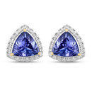 3.82 Carat Genuine Tanzanite and White Diamond 14K Yellow Gold Earrings