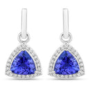 3.86 Carat Genuine Tanzanite and White Diamond 14K White Gold Earrings