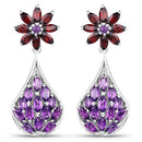3.80 Carat Genuine Amethyst, Garnet and Amethyst .925 Sterling Silver Earrings