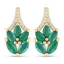 0.91 Carat Genuine Zambian Emerald and White Diamond 14K Yellow Gold Earrings