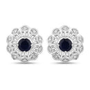 0.60 Carat Genuine Blue Sapphire and White Diamond 14K White Gold Earrings