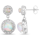 2.27 Carat Genuine Ethiopian Opal and White Diamond .925 Sterling Silver Earrings