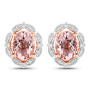 3.52 Carat Genuine Morganite and White Diamond 14K Rose Gold Earrings