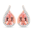 2.43 Carat Genuine Morganite and White Diamond 14K Rose Gold Earrings