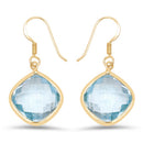 14K Yellow Gold Plated 29.00 Carat Genuine Blue Topaz .925 Sterling Silver Earrings