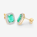 2.99 Carat Genuine Ethiopian Emerald and White Diamond 14K Yellow Gold Earrings