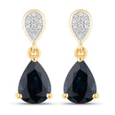 2.76 Carat Genuine Blue Sapphire and White Diamond 10K Yellow Gold Earrings