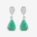 2.28 Carat Genuine Zambian Emerald and White Diamond 10K White Gold Earrings