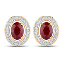 2.12 Carat Genuine Ruby and White Diamond 14K Yellow Gold Earrings