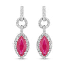 1.23 Carat Genuine Ruby and White Diamond 14K White Gold Earrings