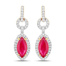 1.23 Carat Genuine Ruby and White Diamond 14K Yellow Gold Earrings