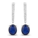 3.24 Carat Genuine Blue Sapphire and White Diamond 14K White Gold Earrings