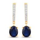 3.24 Carat Genuine Blue Sapphire and White Diamond 14K Yellow Gold Earrings