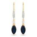 2.73 Carat Genuine Blue Sapphire and White Diamond 14K Yellow Gold Earrings