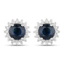 2.38 Carat Genuine Blue Sapphire and White Diamond 14K White Gold Earrings