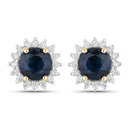 2.38 Carat Genuine Blue Sapphire and White Diamond 14K Yellow Gold Earrings