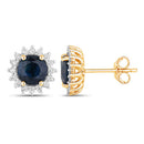2.38 Carat Genuine Blue Sapphire and White Diamond 14K Yellow Gold Earrings