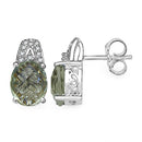 5.25 Carat Genuine Green Amethyst and 0.15 ct.t.w Genuine Diamond Accents Sterling Silver Earrings