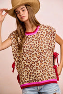 BiBi Leopard Pattern Side Tied Sweater Vest Top