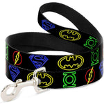 Dog Leash - Justice League Electric Logos Black/Multi Neon